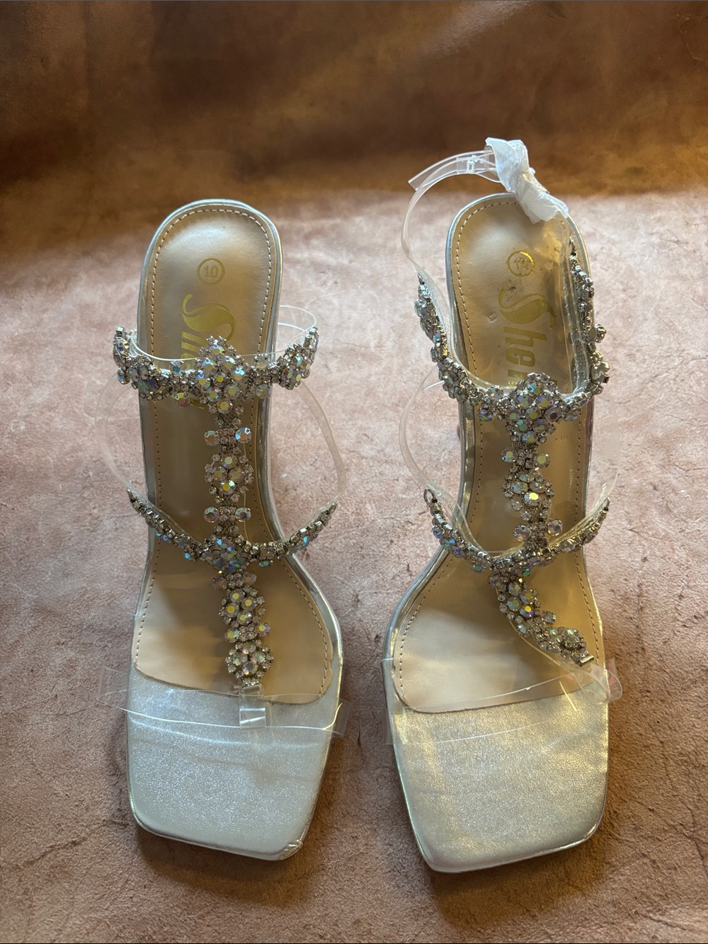 Crystal-Strap White Heeled Sandals